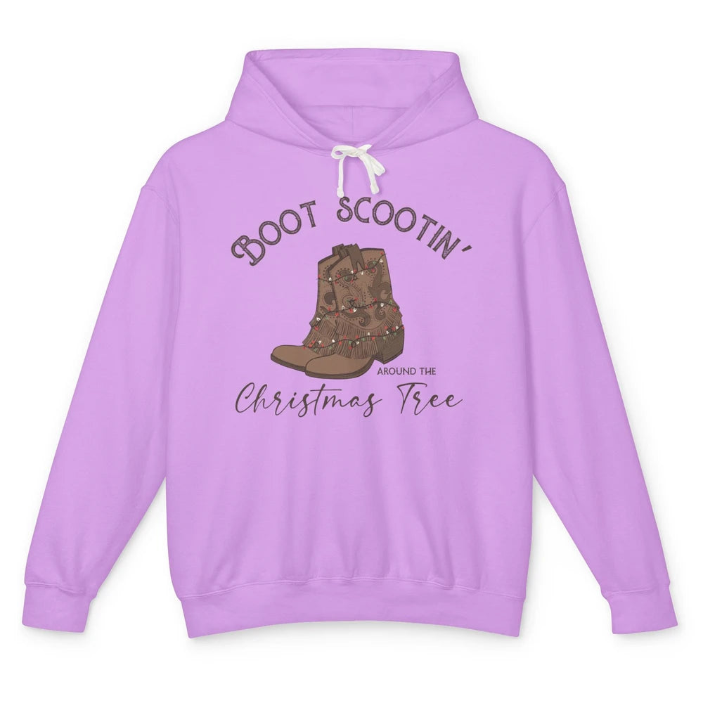 Retro Cowboy Boots Scootin' Around Christmas Tree Western Unisex Lightweight Hoodie