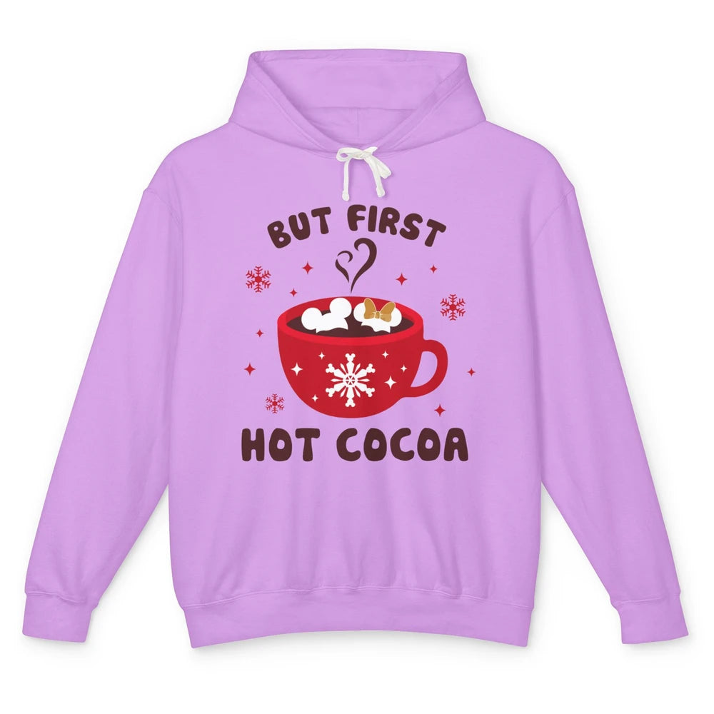 Christmas Coffee But First Hot Cocoa Family Christmas Winter Unisex Lightweight Hoodie
