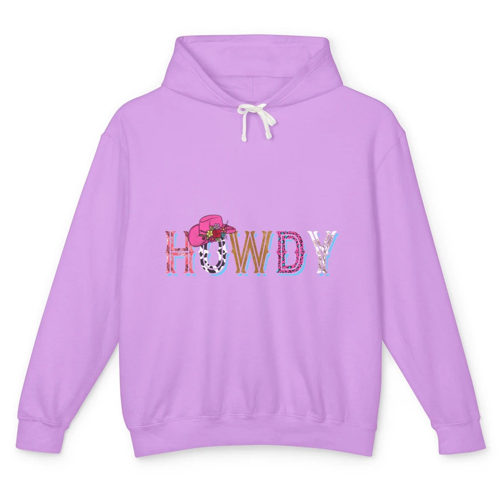 Howdy Cowboy Hat Floral Cowgirl Western Rodeo Leopard Retro Unisex Lightweight Hoodie