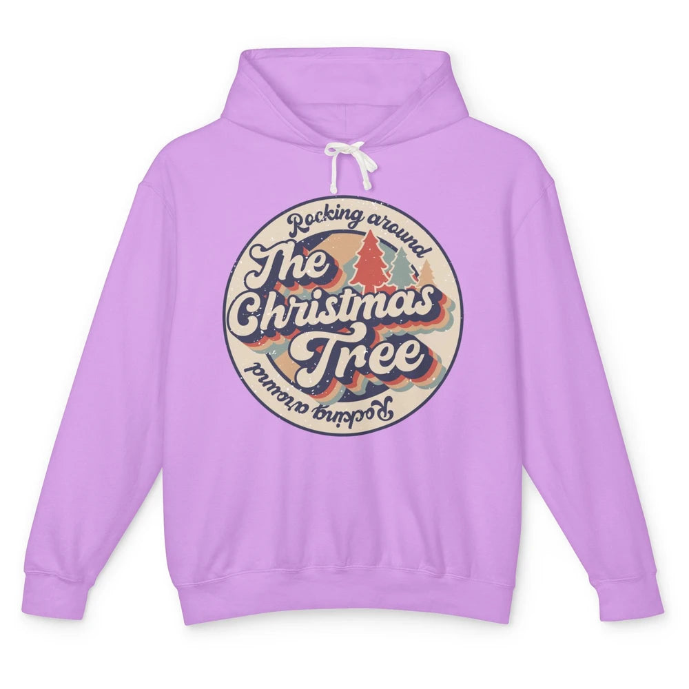 Retro Rocking Around Christmas Tree Merry Christmas Vibes Unisex Lightweight Hoodie