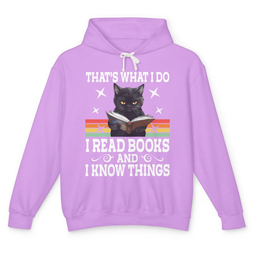 Retro Cat Books The Reader Black Cat Reading Books Bookish Bookworm Kitten Unisex Lightweight Hoodie