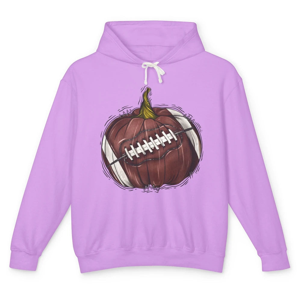Football Pumpkin Tis The Season Fall Leaves Autumn Halloween Unisex Lightweight Hoodie