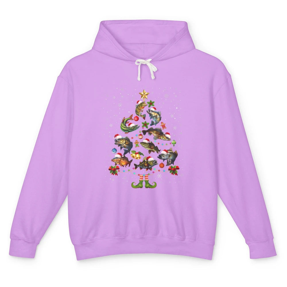 Merry Christmas Fishmas Fishing Tree Fisherman Xmas Lights Unisex Lightweight Hoodie
