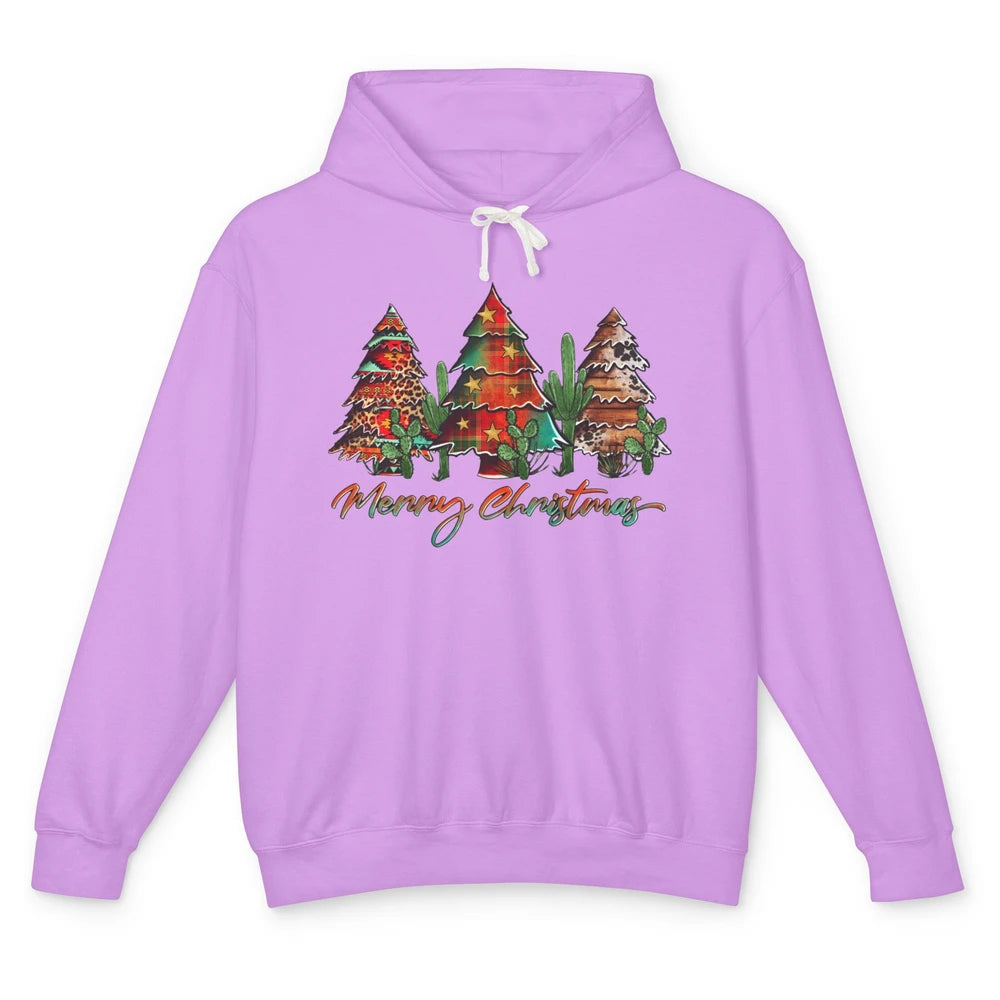 Merry Christmas Tree Western Christmas Desert Cactus Leopard Unisex Lightweight Hoodie