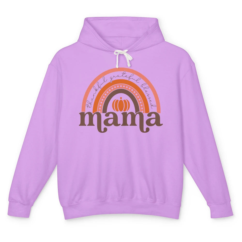 Pumpkin Rainbow Thankful Grateful Blessed Mama Thanksgiving Unisex Lightweight Hoodie