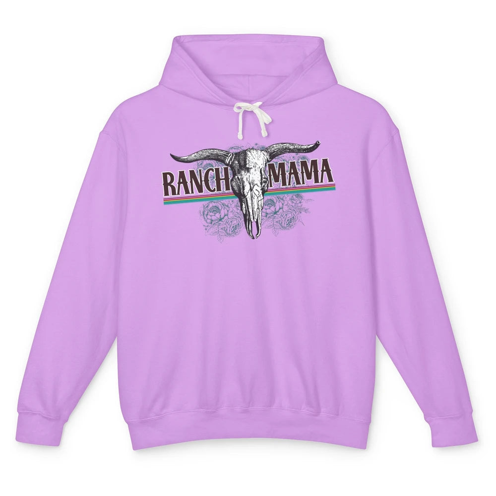Retro Ranch Mama Highland Cow Skull Western Country Cowboy Unisex Lightweight Hoodie