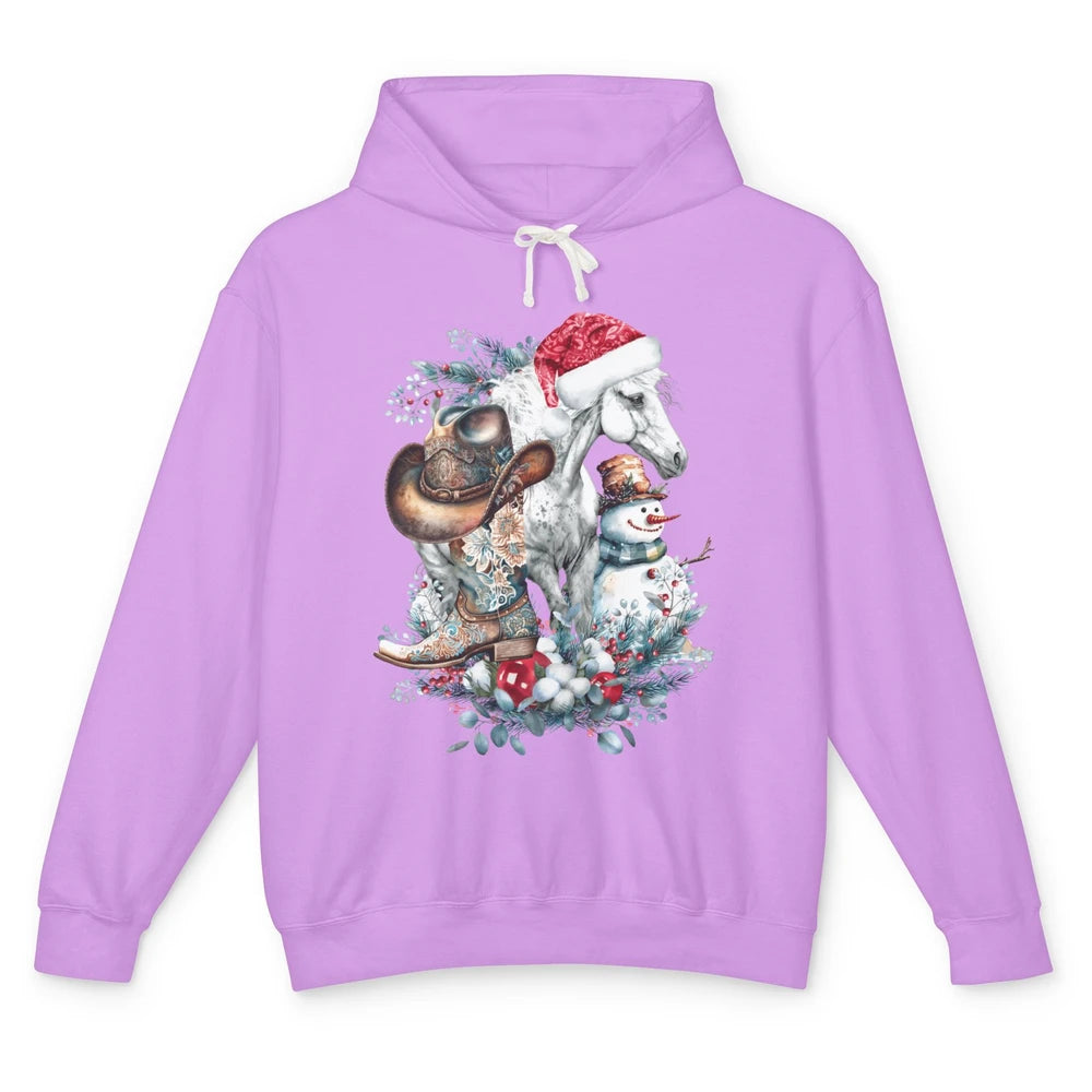 Merry Christmas Horse Howdy Cowboy Hat Boots Xmas Snowman Unisex Lightweight Hoodie