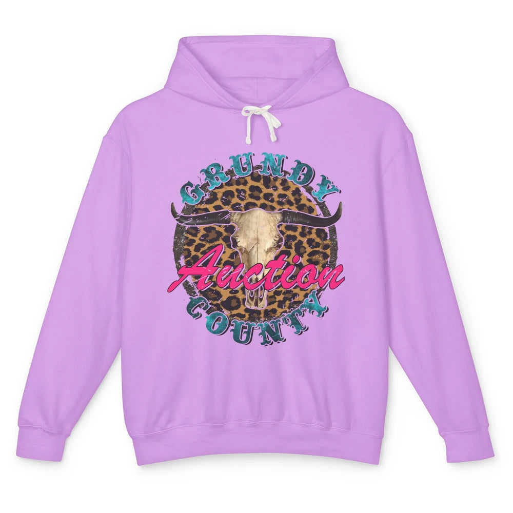 Leopard Grundy County Auction Bull Skull Western Country Unisex Lightweight Hoodie