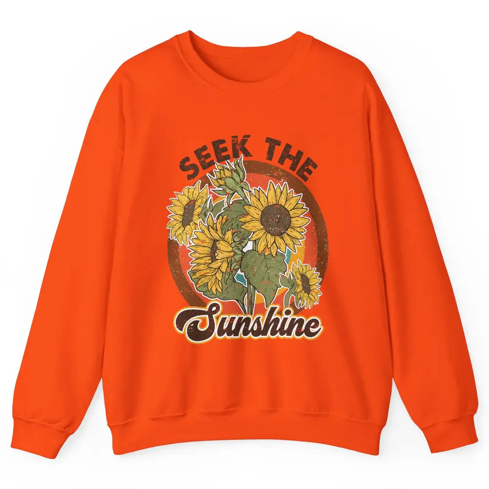 Retro Rainbow Sunflower Seek The Sunshine Peace Hippie Girl Unisex Crewneck Sweatshirt