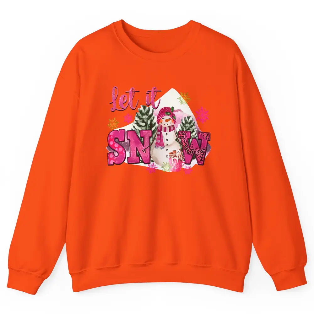 Retro Pink Christmas Snowman Let It Snow Winter Cozy Season Unisex Crewneck Sweatshirt