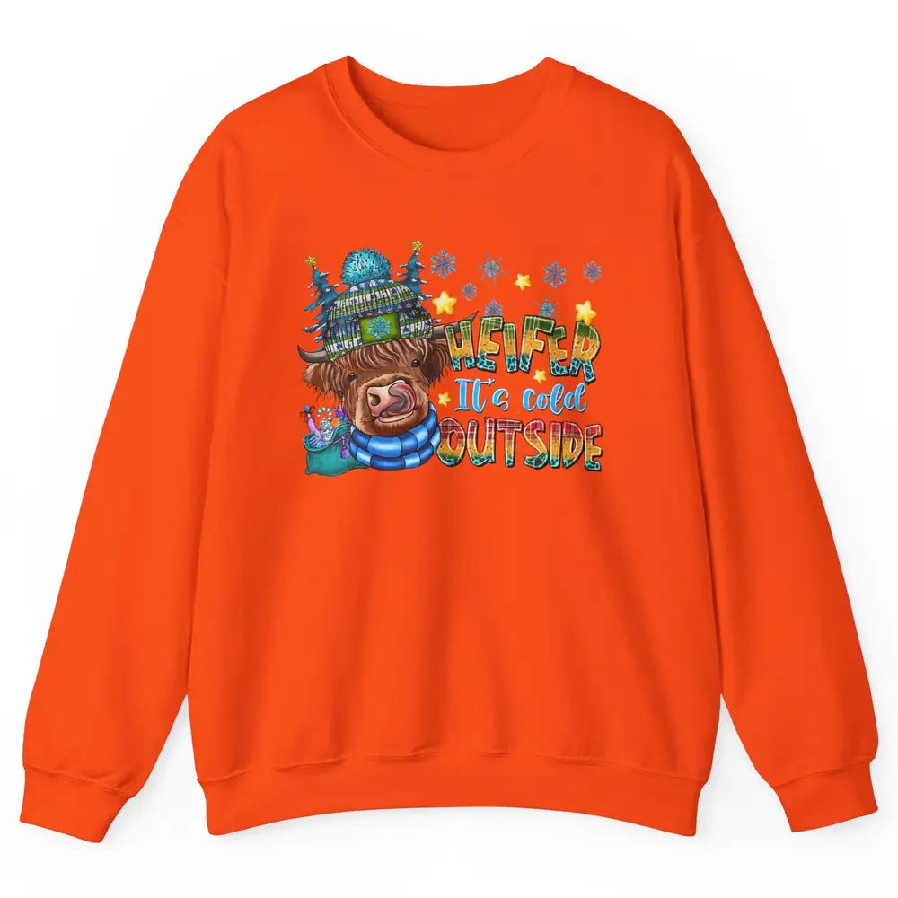 Retro Christmas Highland Cow Heifer It's Cold Outside Winter Unisex Crewneck Sweatshirt