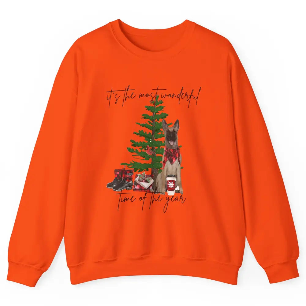 Belgian Malinois Christmas Tree Most Wonderful Time Of Year Unisex Crewneck Sweatshirt
