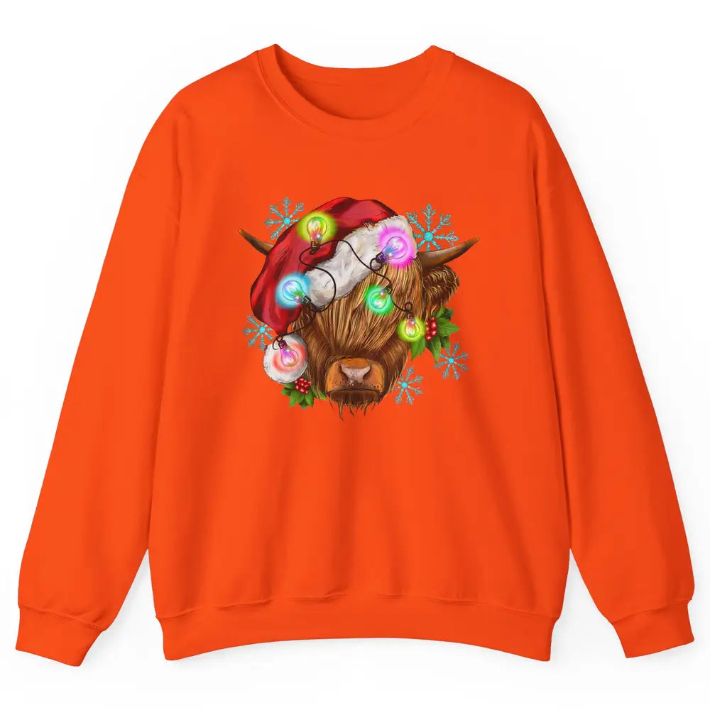 Christmas Highland Cow Xmas Light Western Christmas Cow Unisex Crewneck Sweatshirt