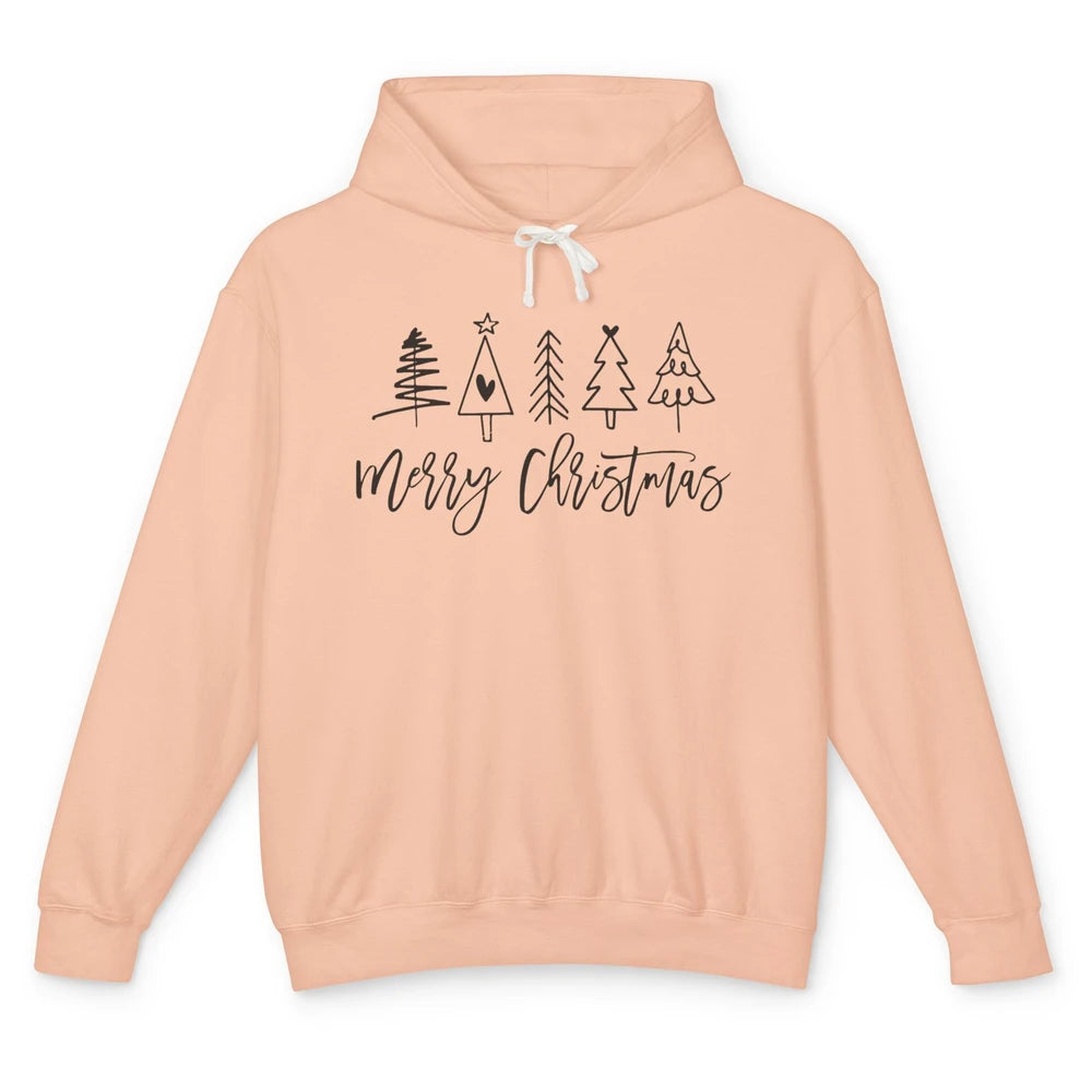 Merry Christmas Tree Heart Doodle Drawing Christmas Costume Unisex Lightweight Hoodie