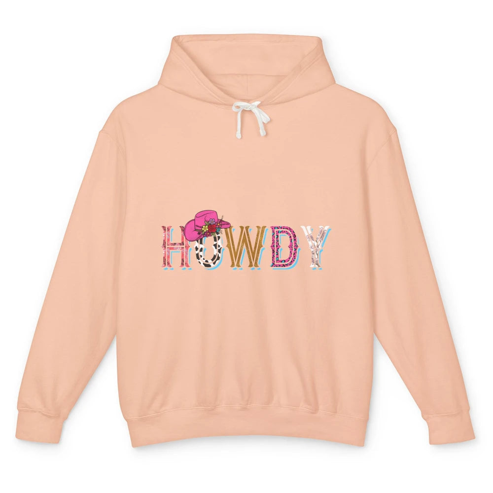 Howdy Cowboy Hat Floral Cowgirl Western Rodeo Leopard Retro Unisex Lightweight Hoodie