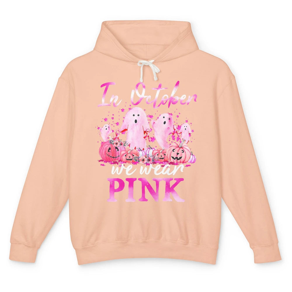October Wear Ghost Boo Pink Ribbon Breast Cancer Awareness Unisex Lightweight Hoodie