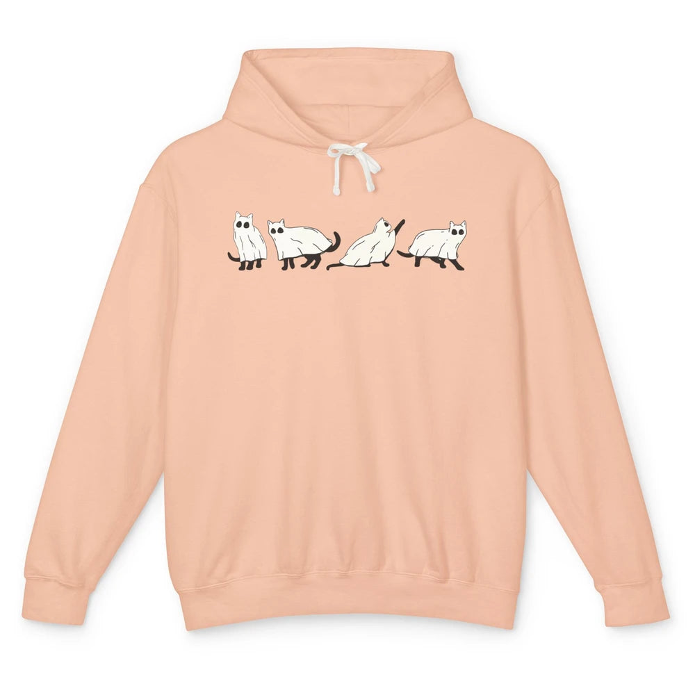 Halloween Cat Ghost Spooky Season Funny Black Cat Lovers Unisex Lightweight Hoodie