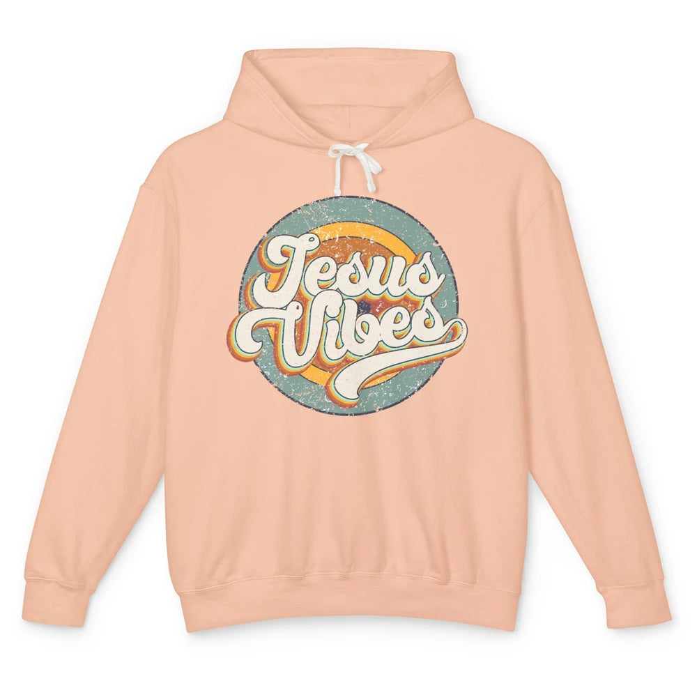 Retro Rainbow Jesus Vibes Bible Verse Christian Religious Unisex Lightweight Hoodie
