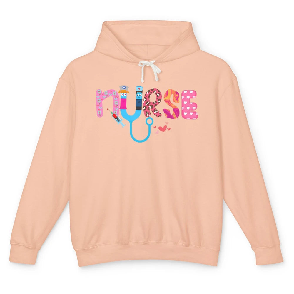 Nurse Happy Valentine's Day Love ER ICU NICU Emergency Nursing Leopard Stethoscope Love Needles Unisex Lightweight Hoodie
