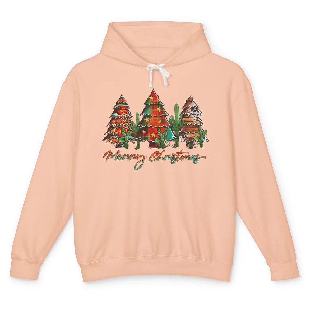 Merry Christmas Tree Western Christmas Desert Cactus Leopard Unisex Lightweight Hoodie