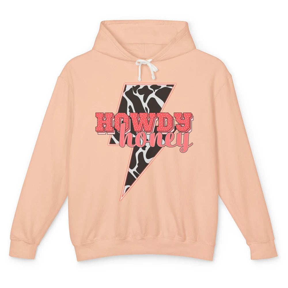 Desert Lightning Bolt Howdy Honey Cow Print Western Cowgirls Unisex Lightweight Hoodie