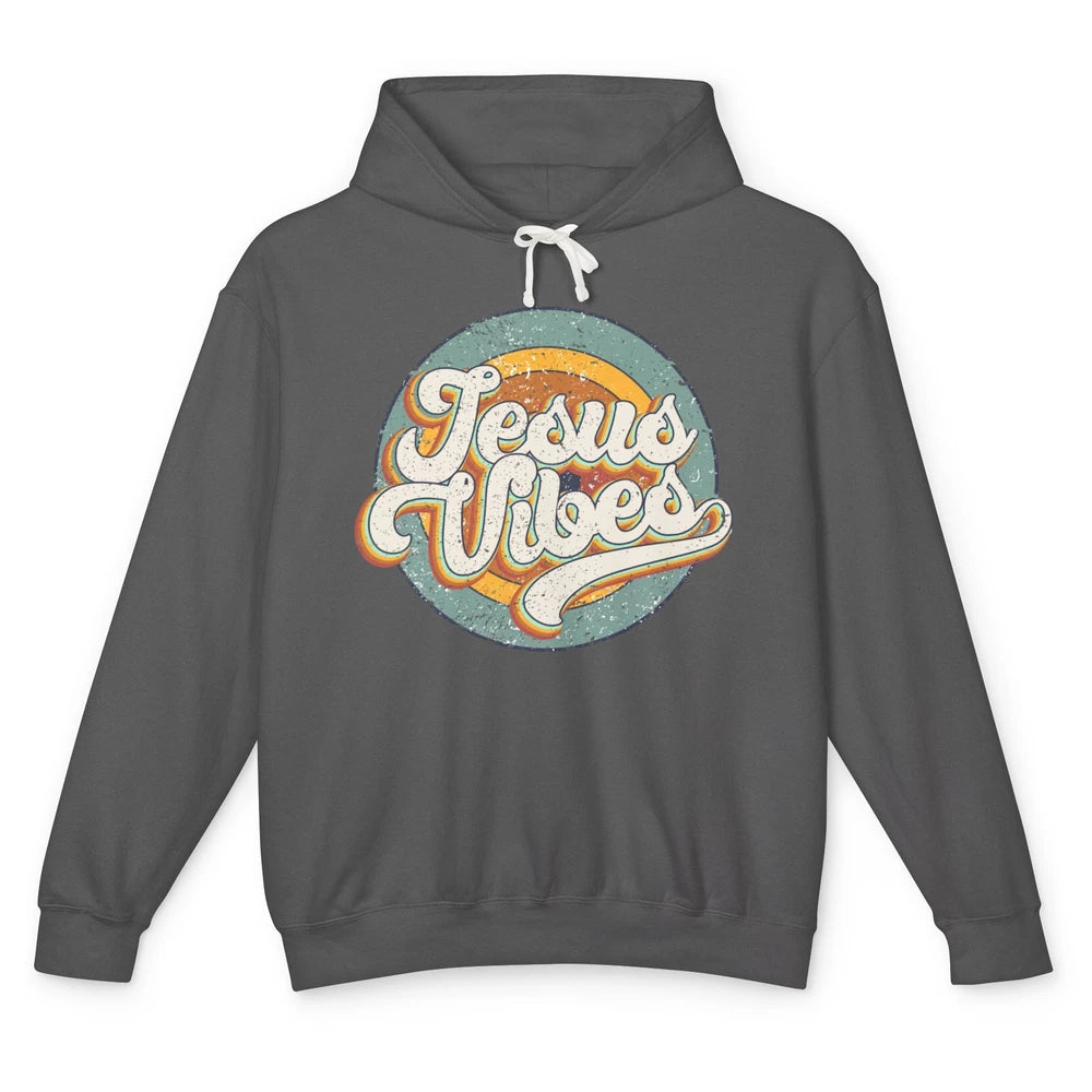 Retro Rainbow Jesus Vibes Bible Verse Christian Religious Unisex Lightweight Hoodie