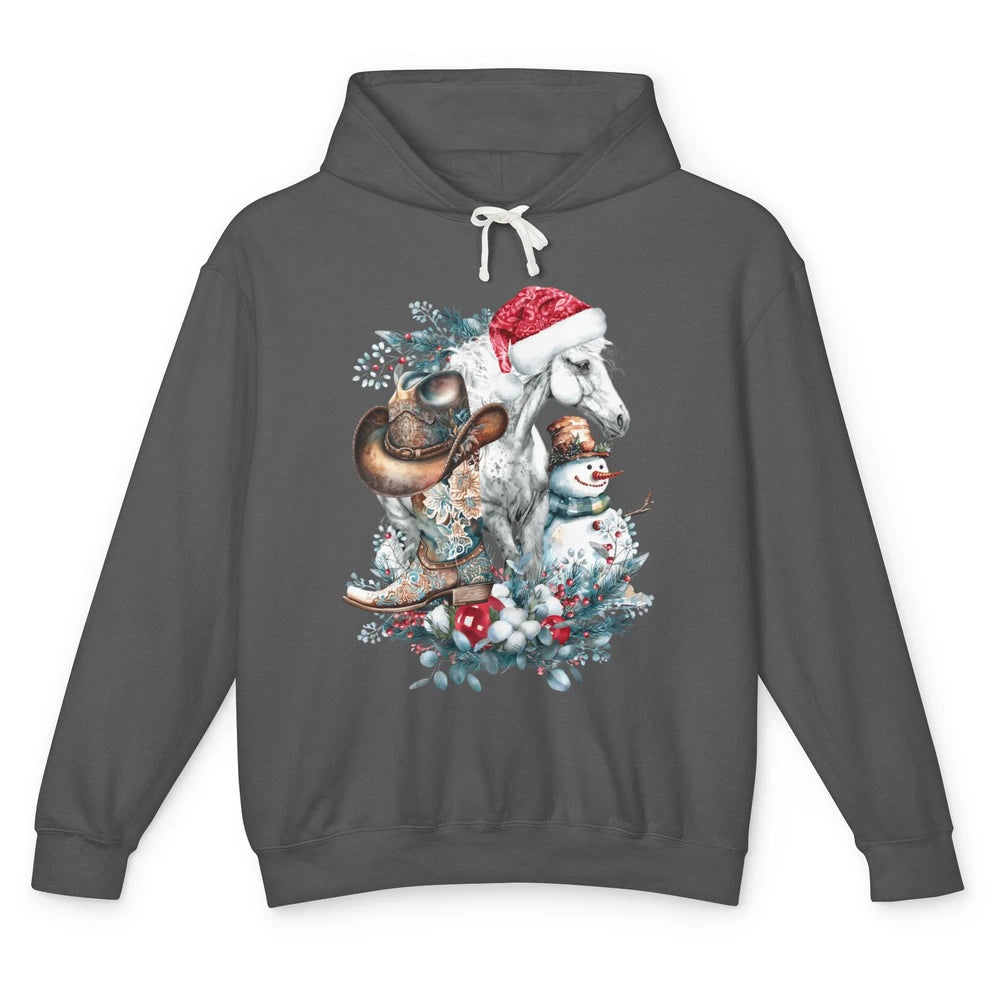 Merry Christmas Horse Howdy Cowboy Hat Boots Xmas Snowman Unisex Lightweight Hoodie