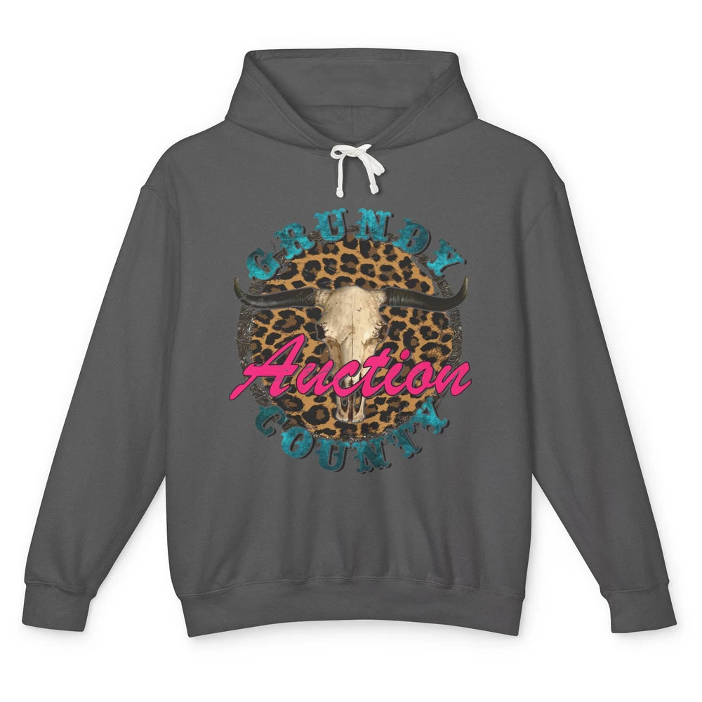 Leopard Grundy County Auction Bull Skull Western Country Unisex Lightweight Hoodie
