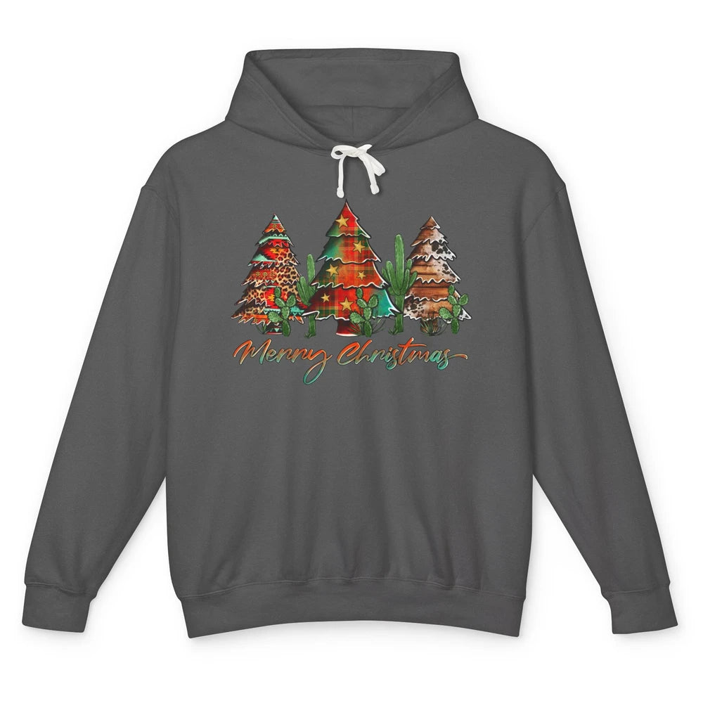 Merry Christmas Tree Western Christmas Desert Cactus Leopard Unisex Lightweight Hoodie