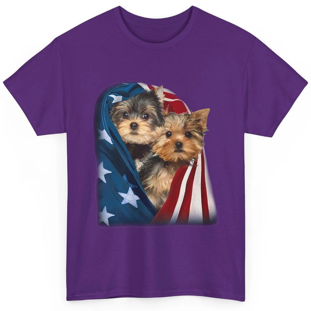 Yorkshire Terrier US Flag July 4th Patriotic Yorkie Puppies Classic Unisex T-Shirt