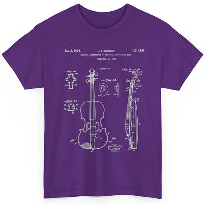 Vintage Patent Drawing Print Violin Player Retro Violinist Classic Unisex T-Shirt