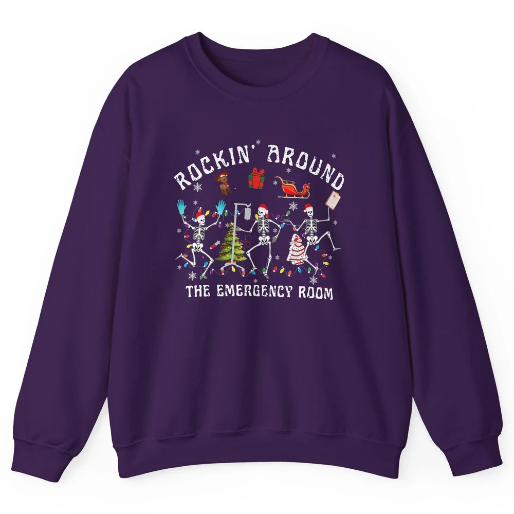 Merry Christmas Rocking Around Emergency Room Skeleton Nurse Unisex Crewneck Sweatshirt