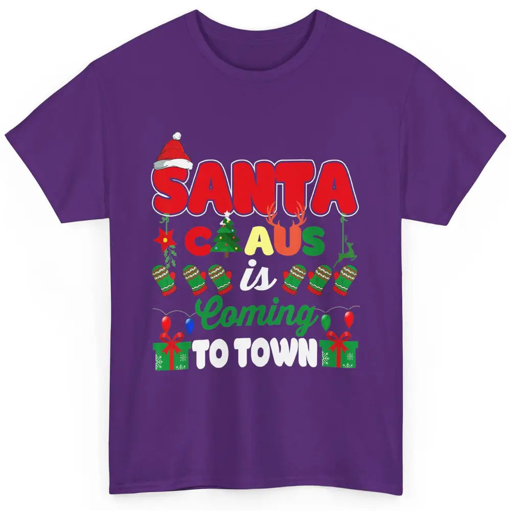Merry Christmas Santa Claus Coming To Town Retro Xmas Lights Classic Unisex T-Shirt