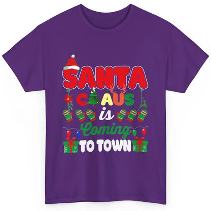 Merry Christmas Santa Claus Coming To Town Retro Xmas Lights Classic Unisex T-Shirt