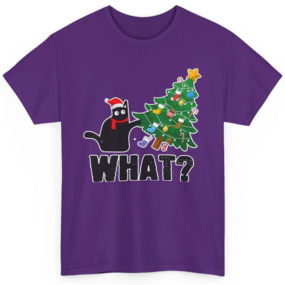 Black Cat Pushing Christmas Tree What Xmas Lights Santa Hat Classic Unisex T-Shirt
