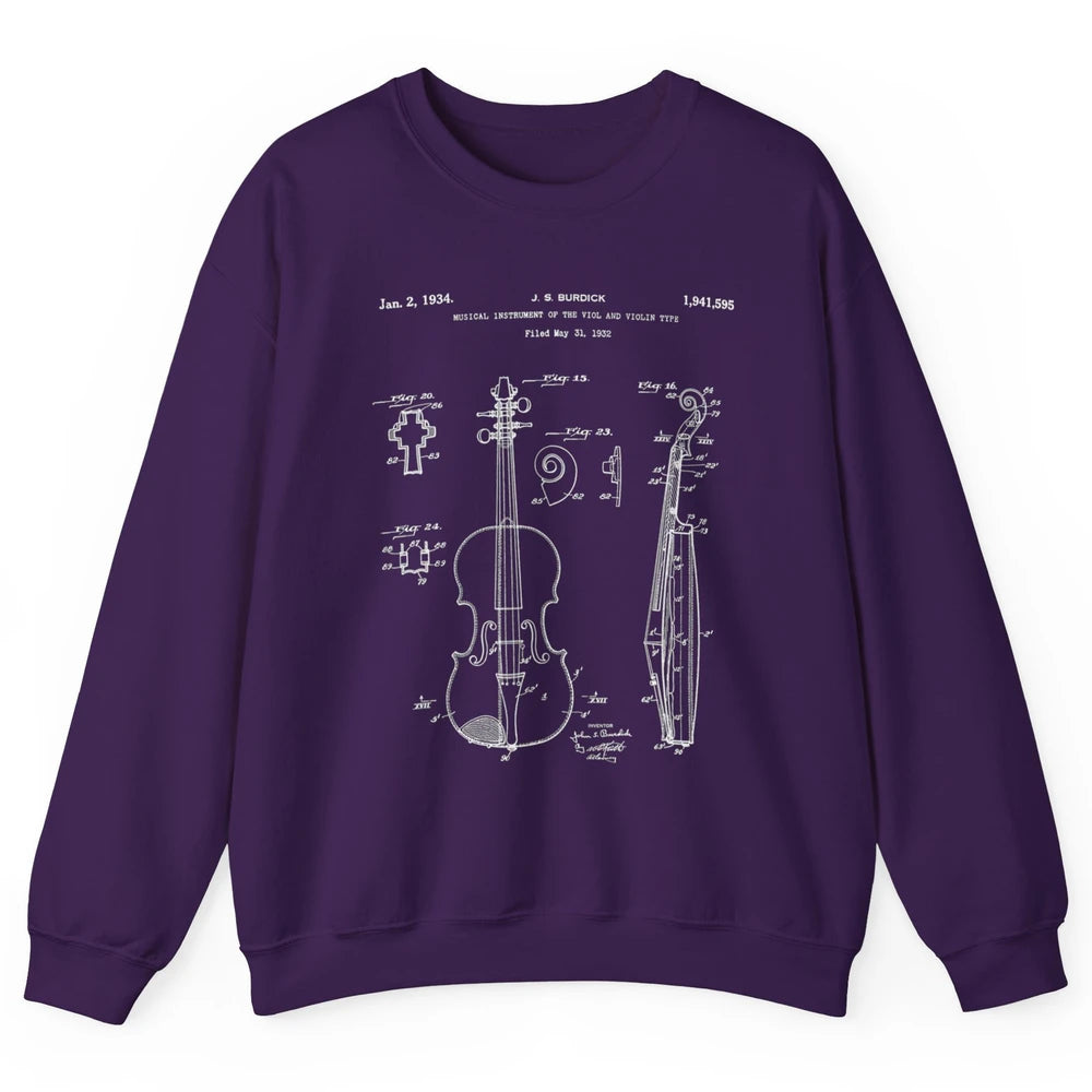 Vintage Patent Drawing Print Violin Player Retro Violinist Unisex Crewneck Sweatshirt