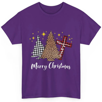 Merry Christmas Xmas Tree Cross Red Plaid Christian Leopard Classic Unisex T-Shirt