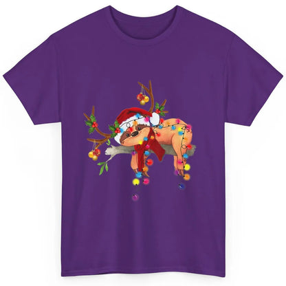 Merry Christmas Santa Claus Hat Sloth Reindeer Xmas Lights Classic Unisex T-Shirt