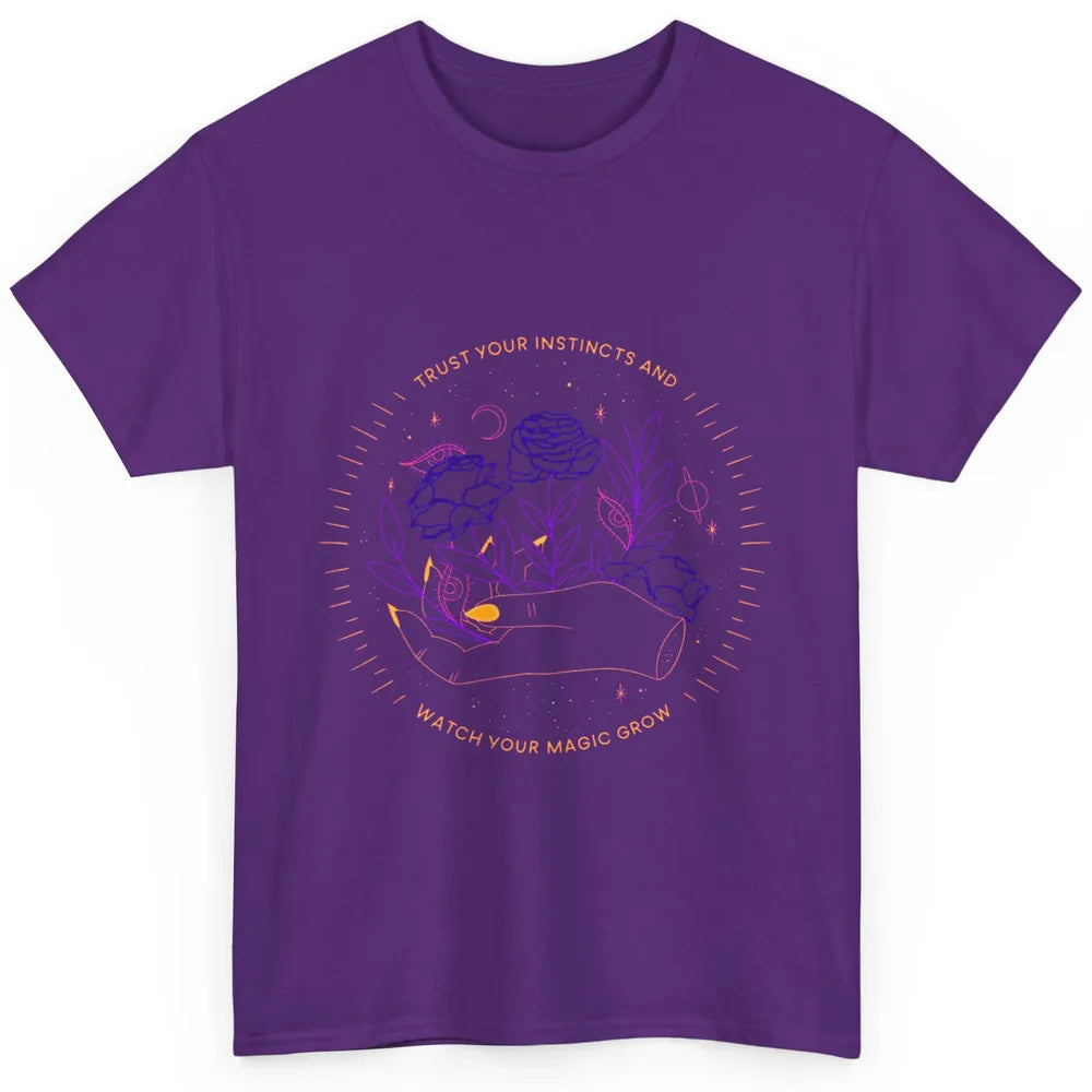 Watch Magic Grow Mystical Moon Witchy Hand Floral Rose Goth Classic Unisex T-Shirt