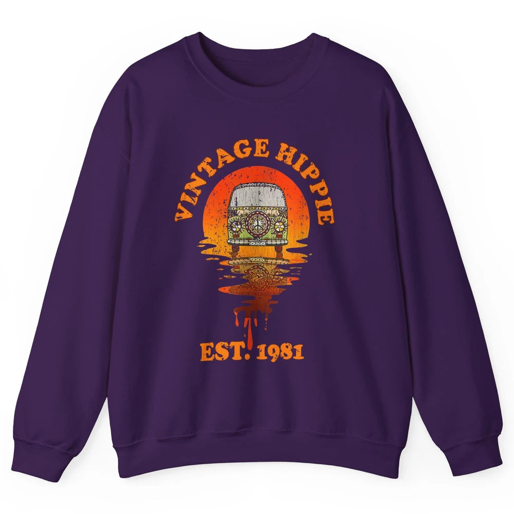Vintage Hippie 1981 40th Birthday Hippie Van Peace Lovers Unisex Crewneck Sweatshirt