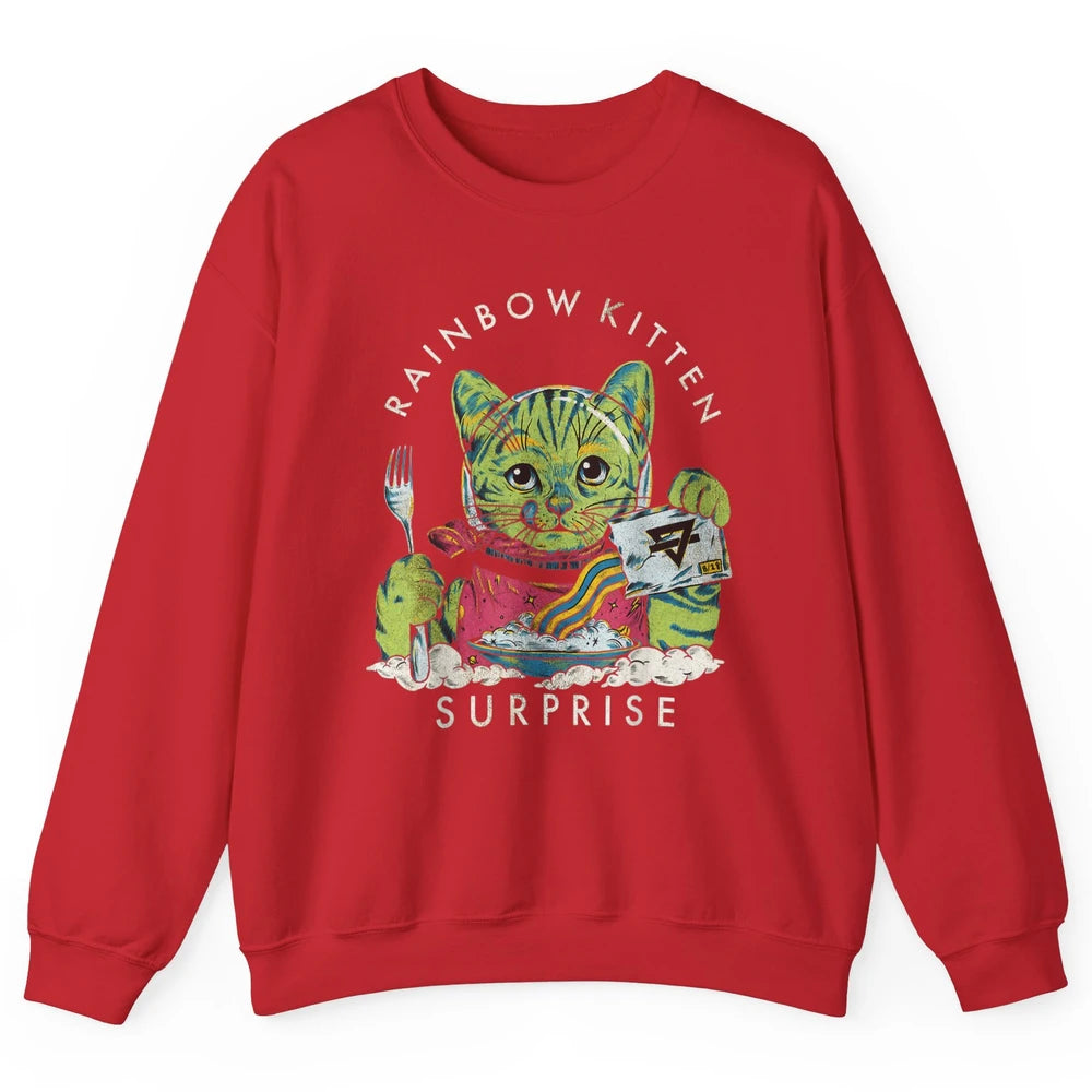 Retro Rainbow Kitten Surprise Gothic Halloween Funny Cat Pet Unisex Crewneck Sweatshirt