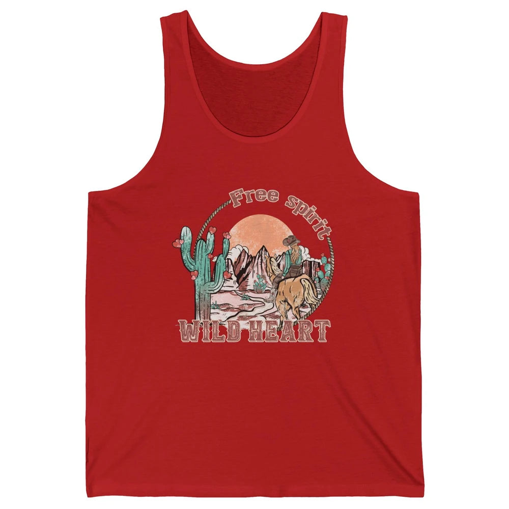 Free Spirit Wild Heart Cowgirl Western Country Happy Valentine's Day Rodeo Horseback Vintage Cactus Texas Horse Rider Howdy Unisex Jersey Tank