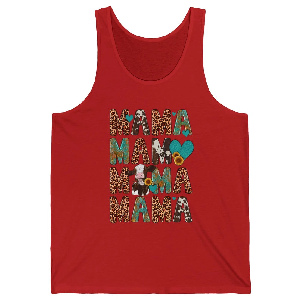 Leopard Sunflower Heifer Cow Mama Western Country Cattle Mom Unisex Jersey Tank