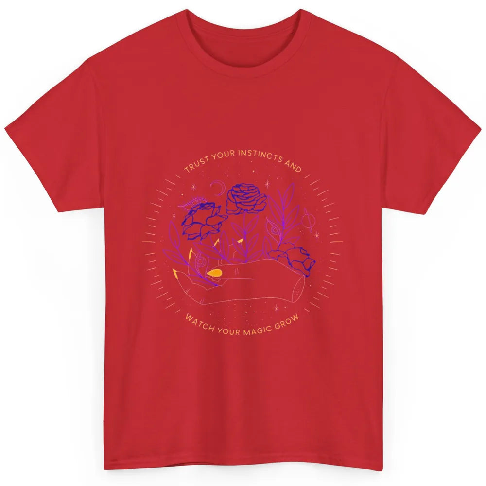 Watch Magic Grow Mystical Moon Witchy Hand Floral Rose Goth Classic Unisex T-Shirt