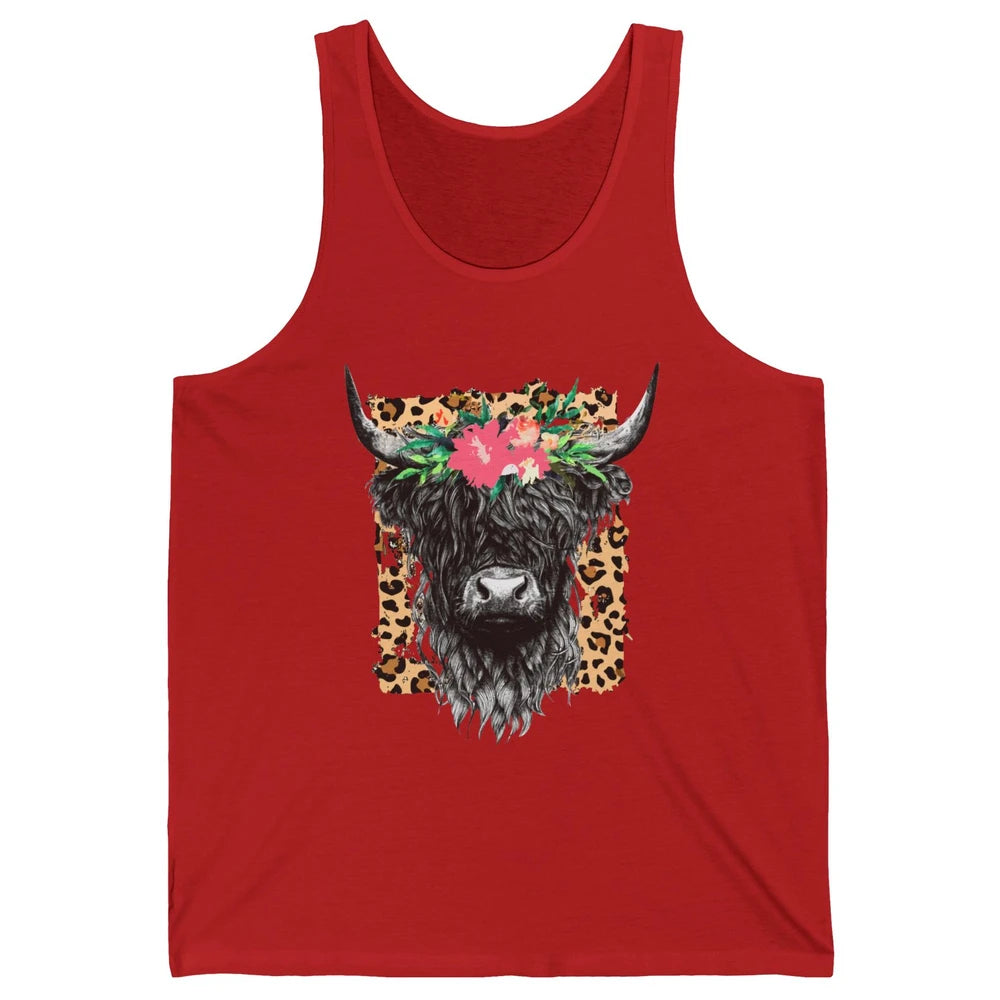 Leopard Floral Highland Cow Heifer Cattles Western Country Unisex Jersey Tank