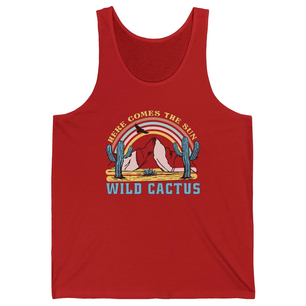 Retro Rainbow Here Come The Sun Wild cactus Desert Western Unisex Jersey Tank