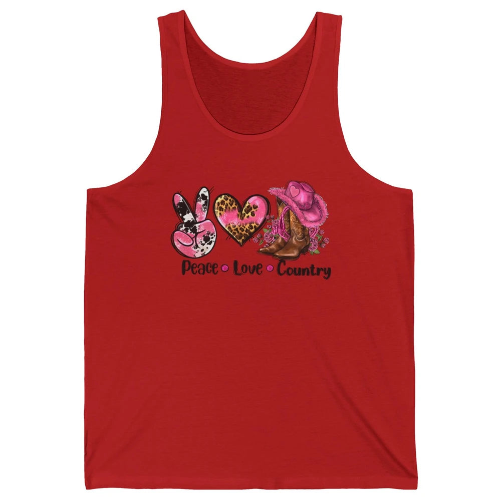 Retro Cowgirl Boots Hat Peace Love Country Western Country Unisex Jersey Tank