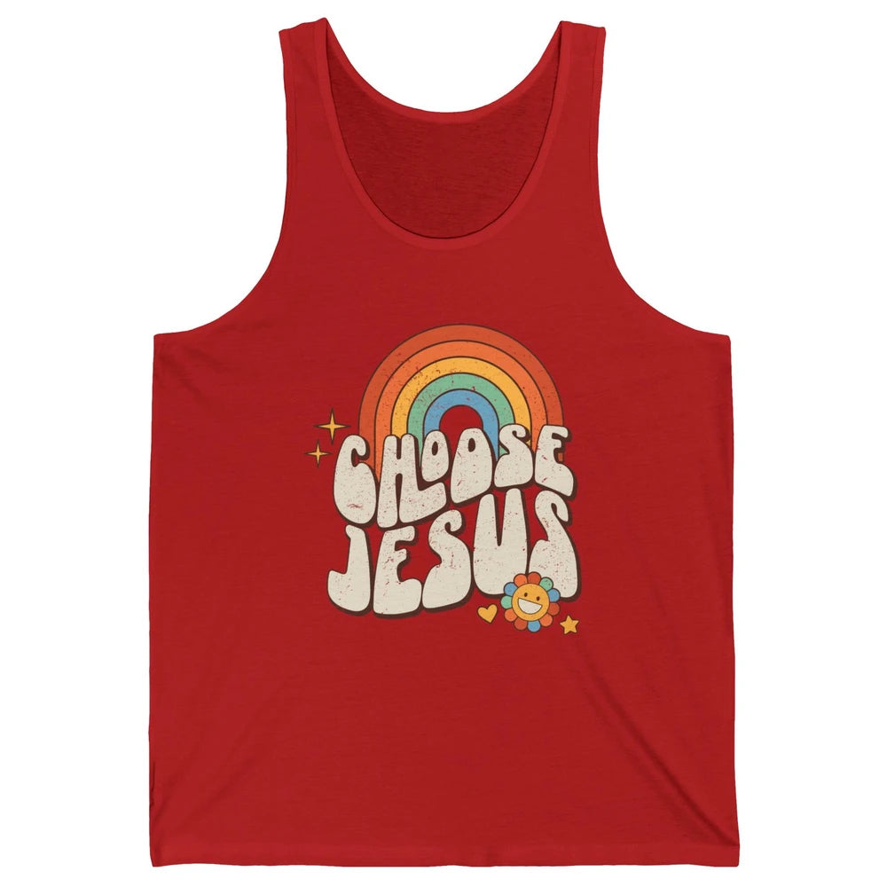 Retro Rainbow Groovy Choose Jesus Christian Religious Unisex Jersey Tank