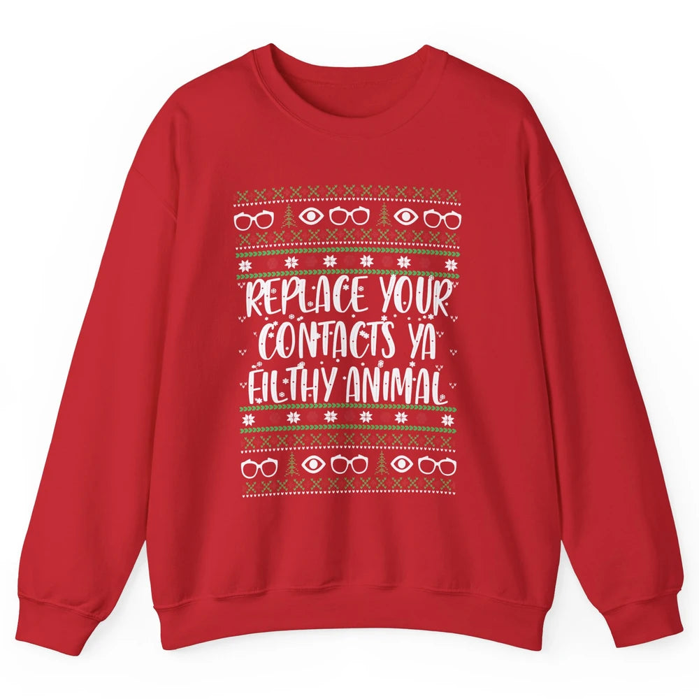 Optometry Christmas Tree Eyeglasses Replace Ya Contacts Ugly Unisex Crewneck Sweatshirt