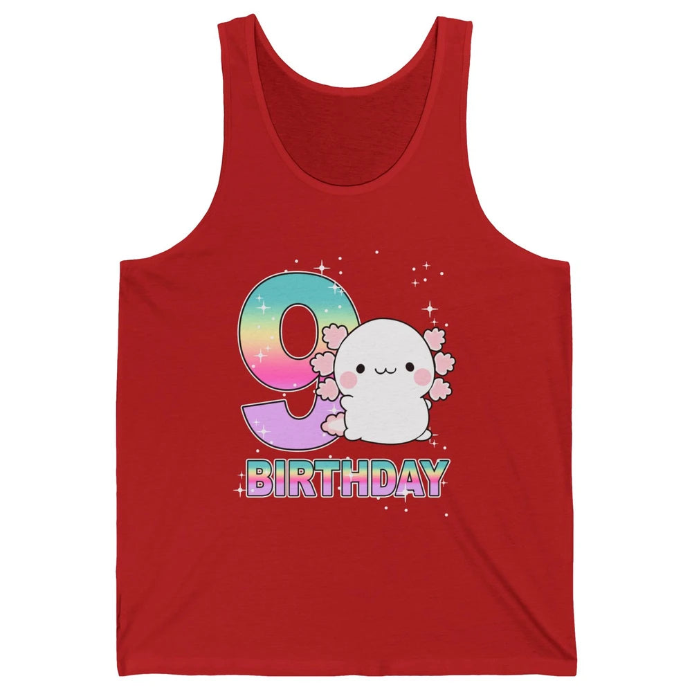 Cute Axolotl 9th Birthday Girl Boy 9 Years Old Birthday Gift Unisex Jersey Tank